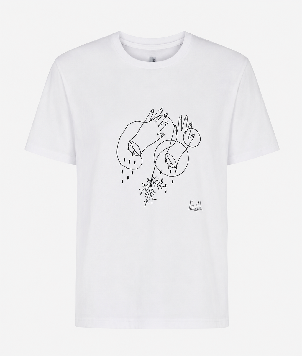 Camiseta blanca "Manos cortadas"